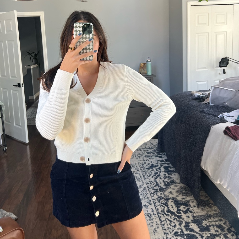 White V-Neck Cardigan